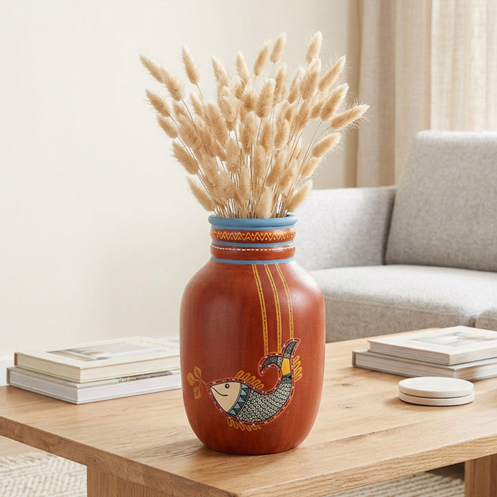 Happy Fish Rustic Red Vase (5x5x8)
