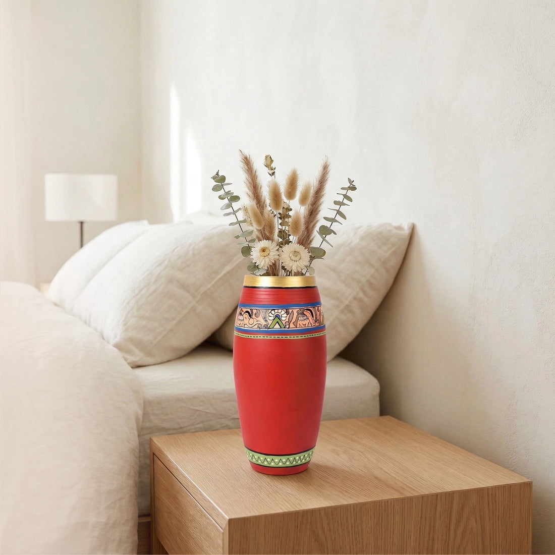 Vase Earthen Handcrafted Red Madhubani 9x4(HxD)