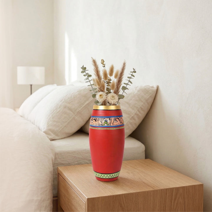 Vase Earthen Handcrafted Red Madhubani 9x4(HxD)