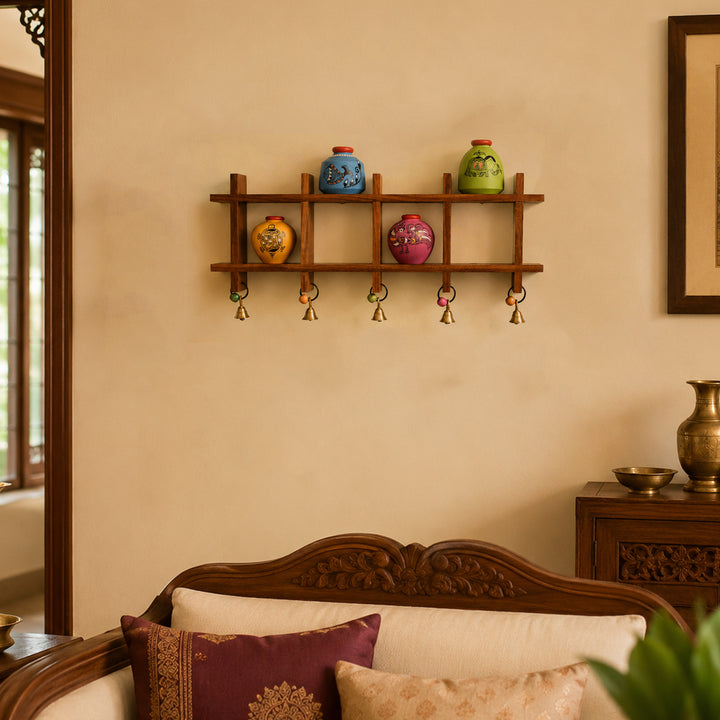 Wall Decor Ladder & 4 Colored Handcrafted Madhubani Pots (16x2x9.4)