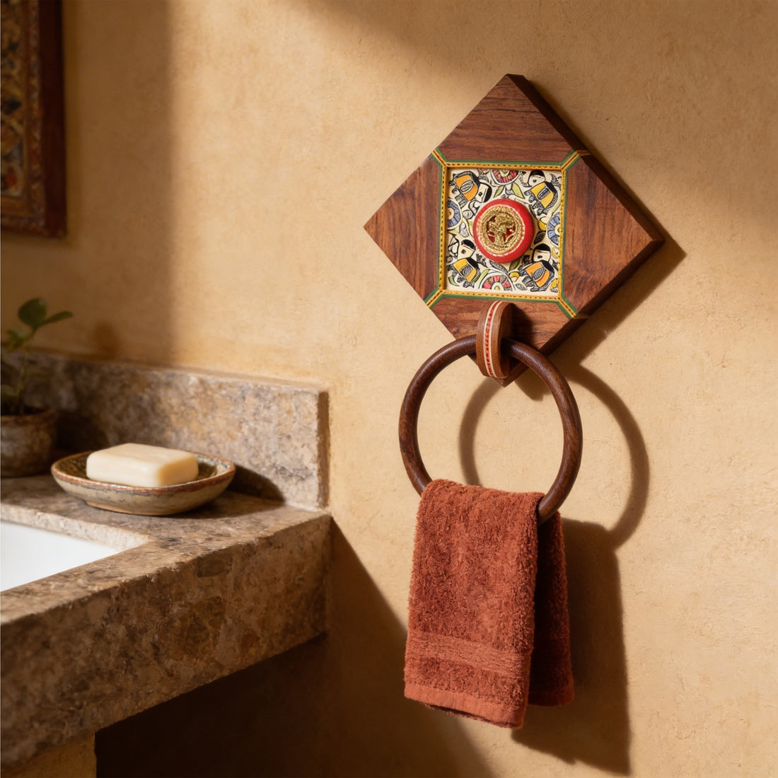 Dhokra Elegance Wooden Towel Hanger