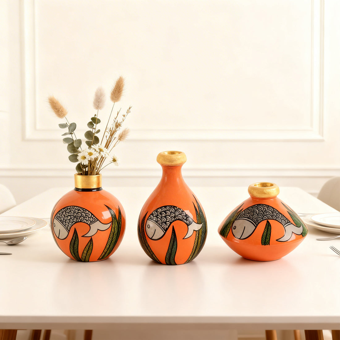 Something's Fishy Terracotta Vase Set of 3 (Orange)