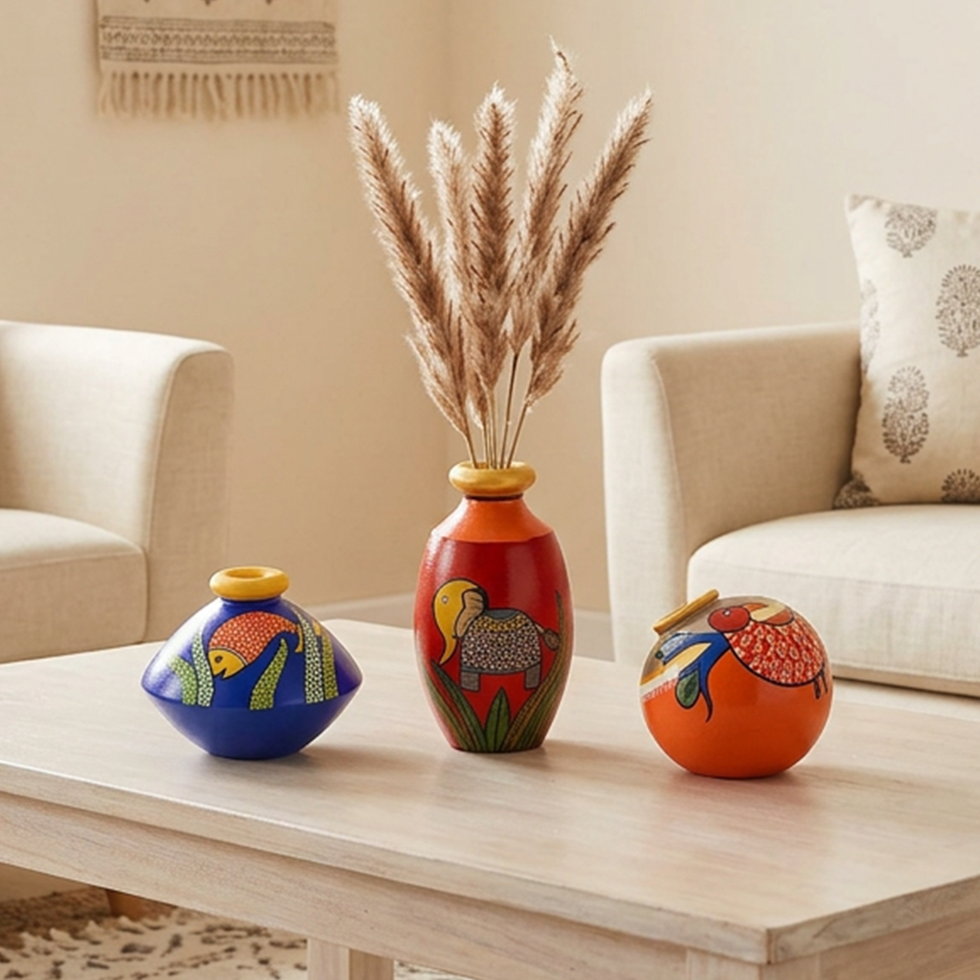 Miniature Animals Terracotta Vase Set of 3