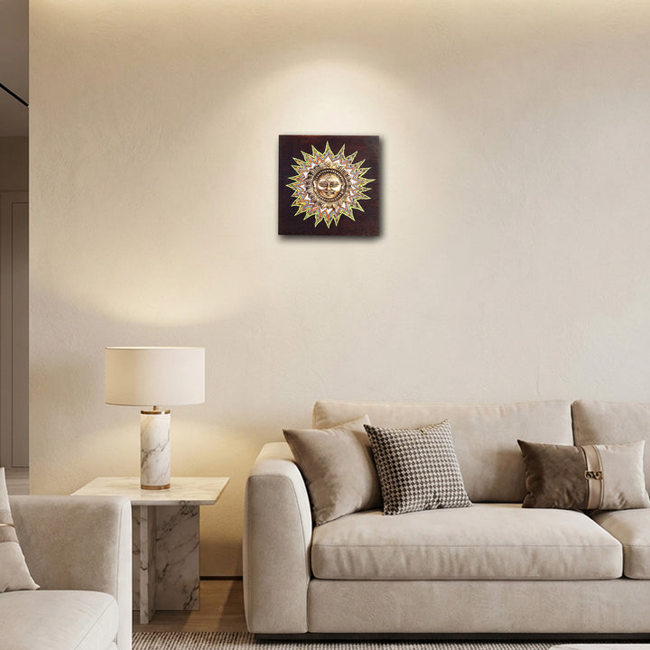 Surya Wall Accent with beautiful Brass Sculpture of Surya Dev