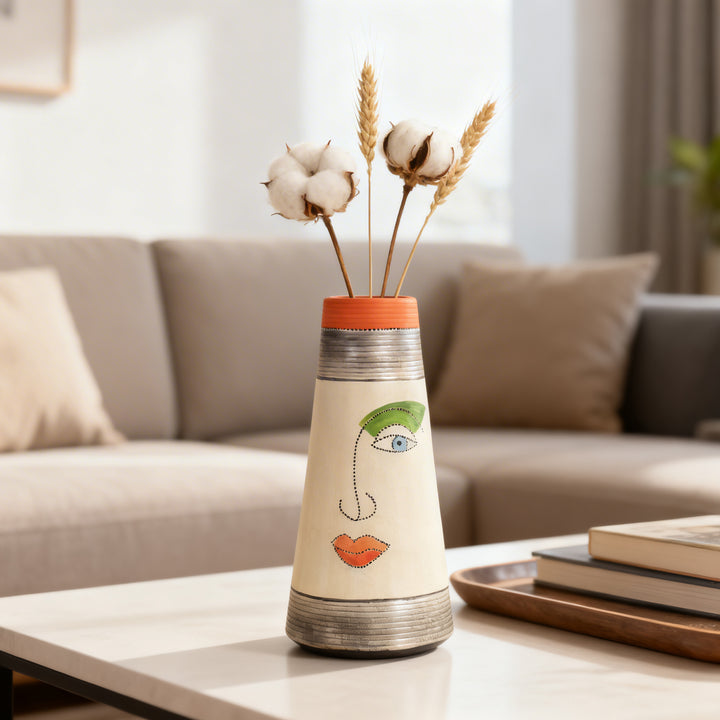 Minimalist Abstract Face Terracotta Pottery Vase for Elegant Spaces