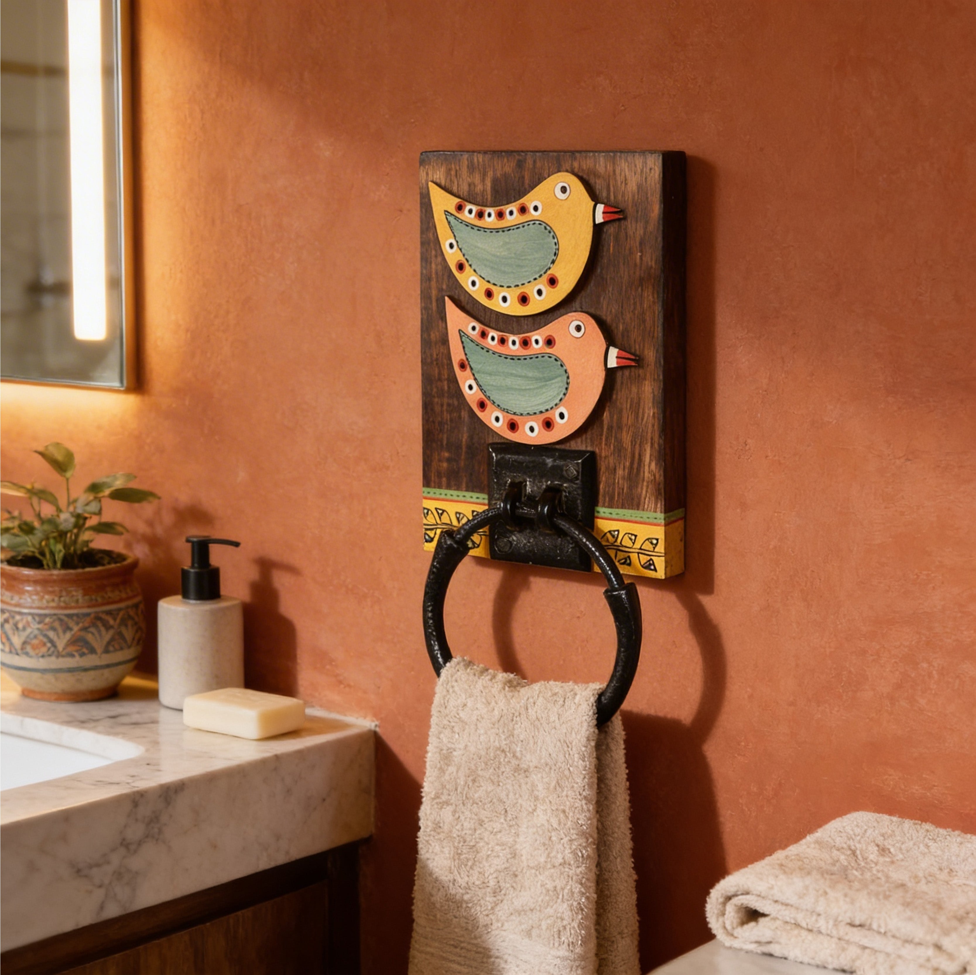 Towel Holder Handcrafted Tribal Art (5x1x10)
