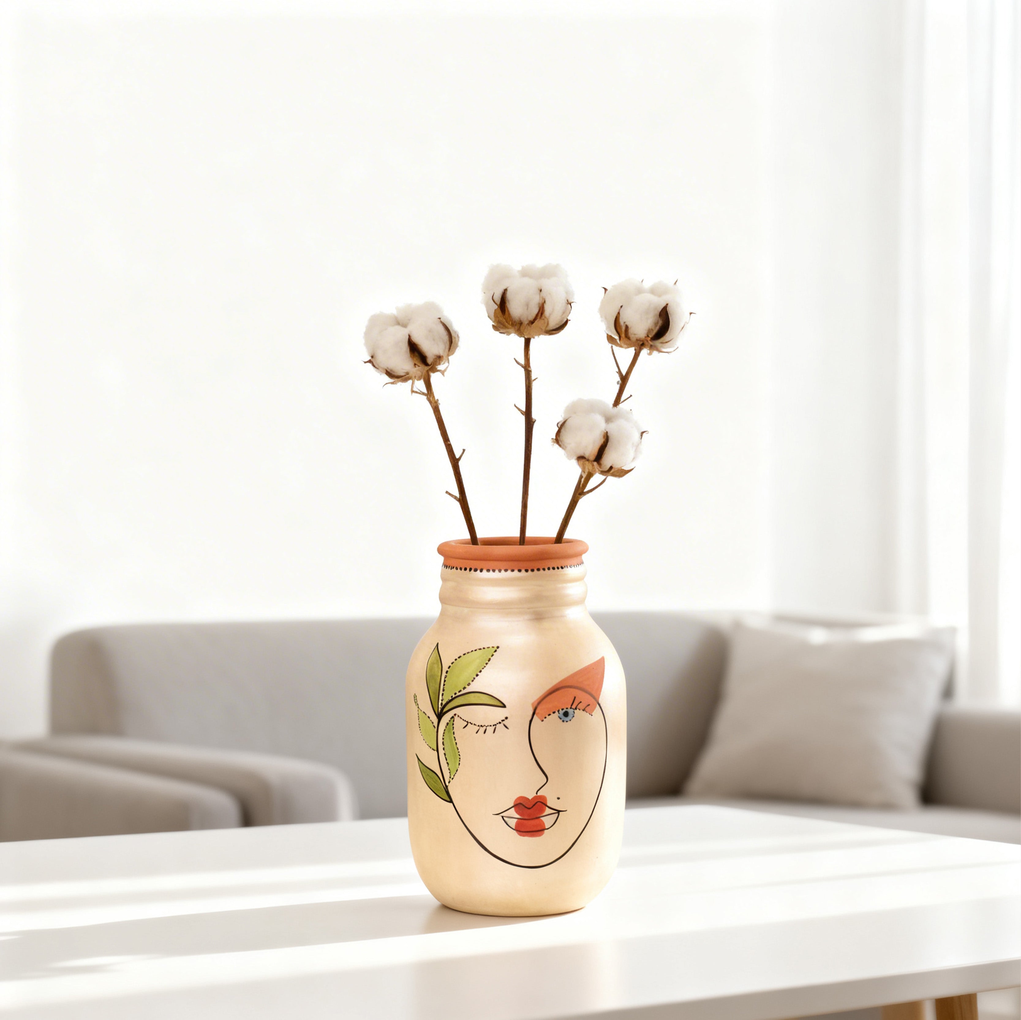 Hand-Painted Face Art Decorative Ceramic Vase for Home Décor