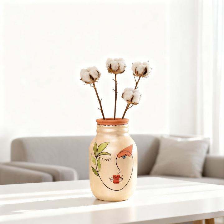 Hand-Painted Face Art Decorative Ceramic Vase for Home Décor