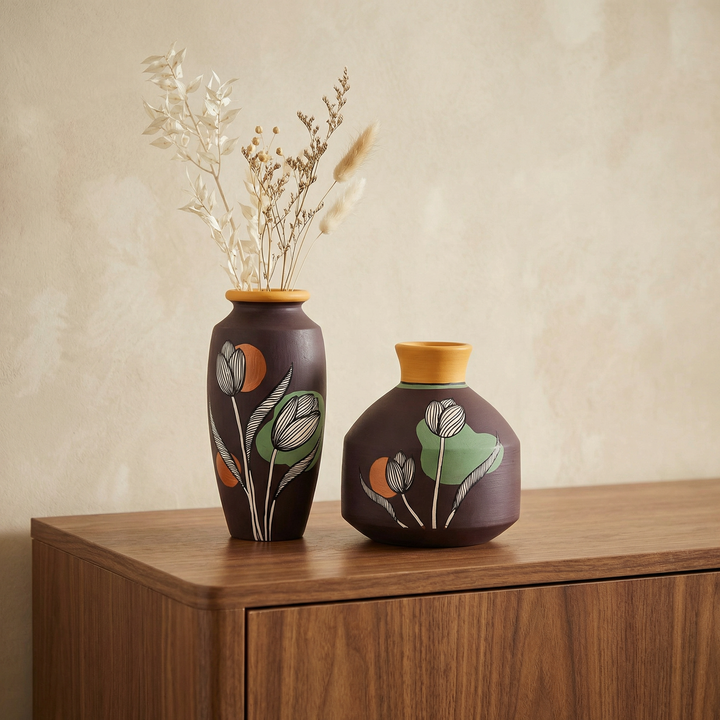 Autumn Hues Terracotta Vases S02 (Large - 5x5x5, Small - 3x3x6)