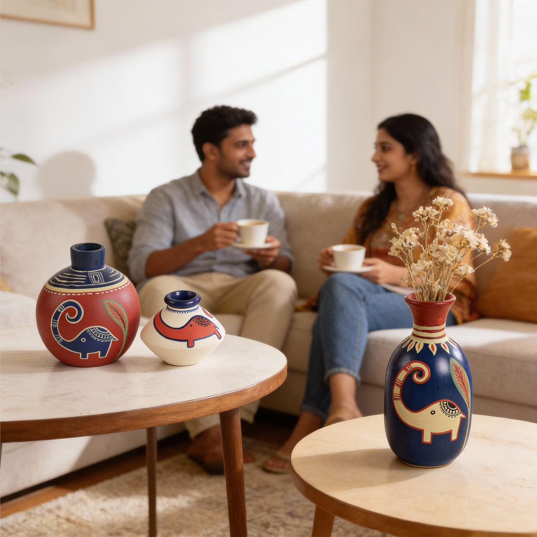 Happy Elephant Vases (So3) in Red/Blue/White (2.5x5/3x4/2.5x2.5)