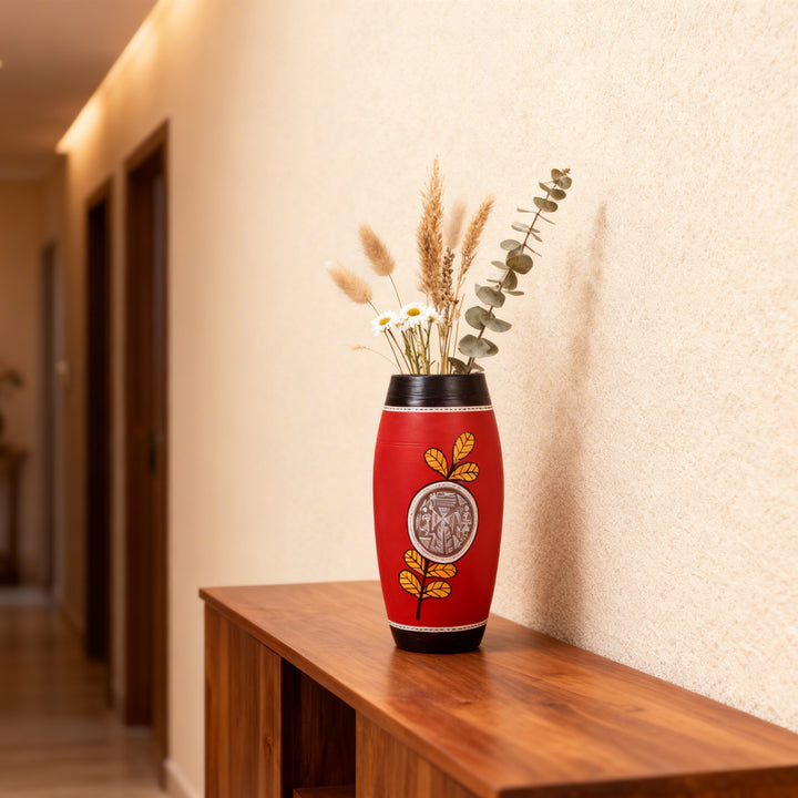 Ruby Blossom Terracotta Barrel Vase (4.5x4.5x9.5)
