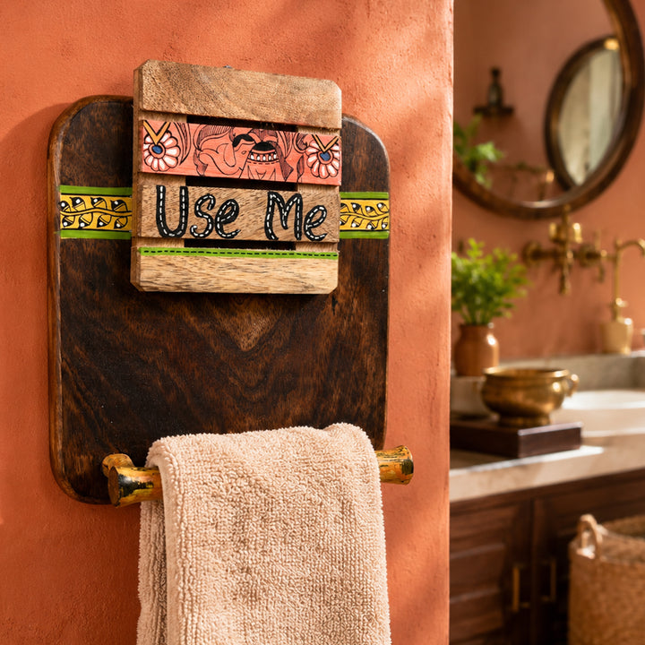 Towel Holder Handcrafted Tribal Art (7x2.2x9.6)