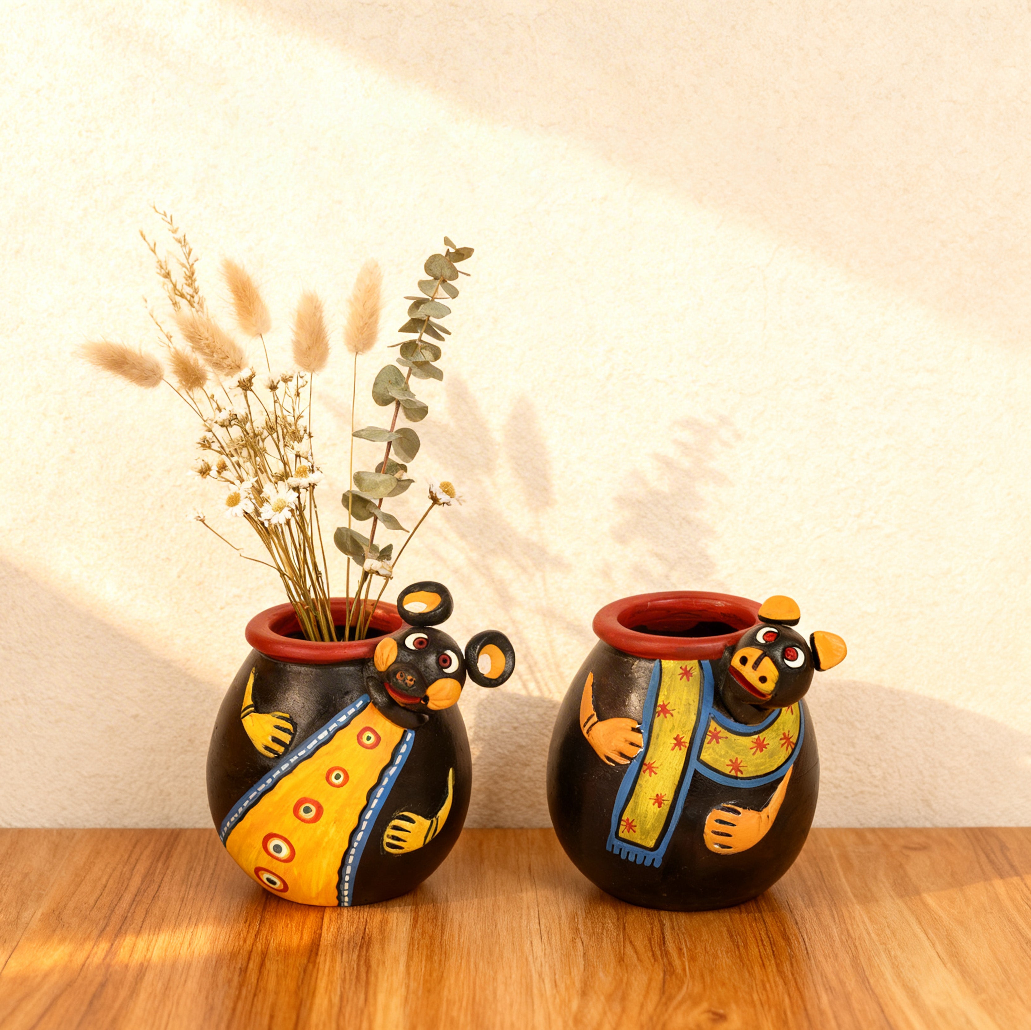 Animal Heads Multipurpose Pots (So2) in Black & Yellow (3x3x3.5/3x3x3.5")