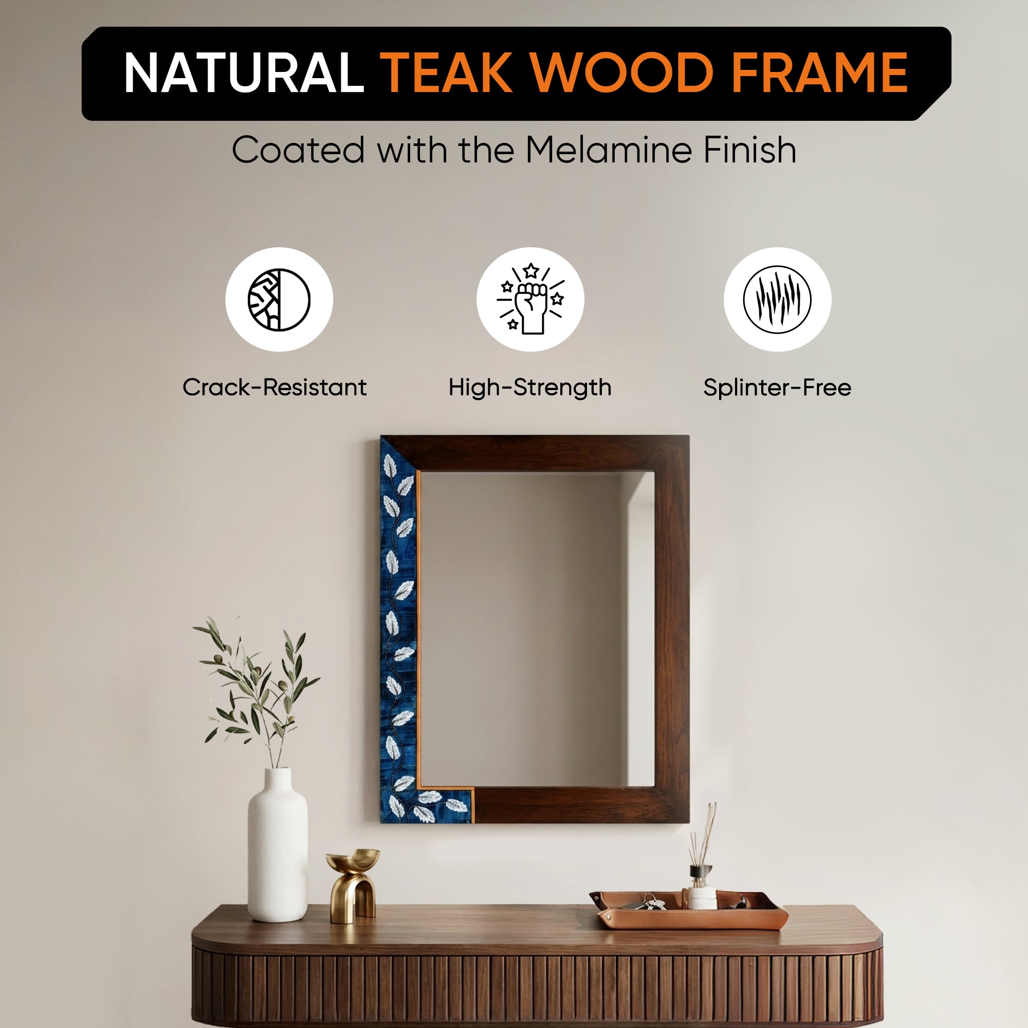 Midnight Blue Rectangular Teakwood Mirror (21x17")