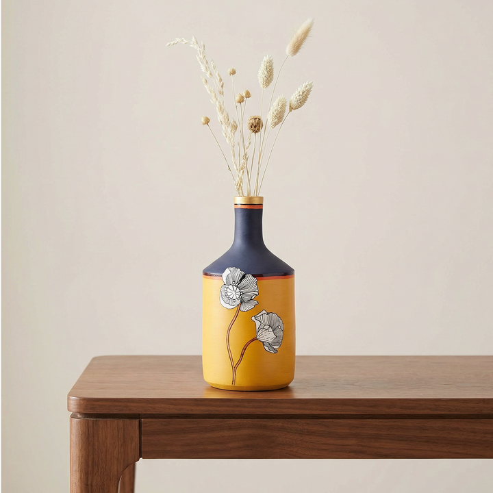 Sunset Flower Terracotta Cone Vase (4x4x9)