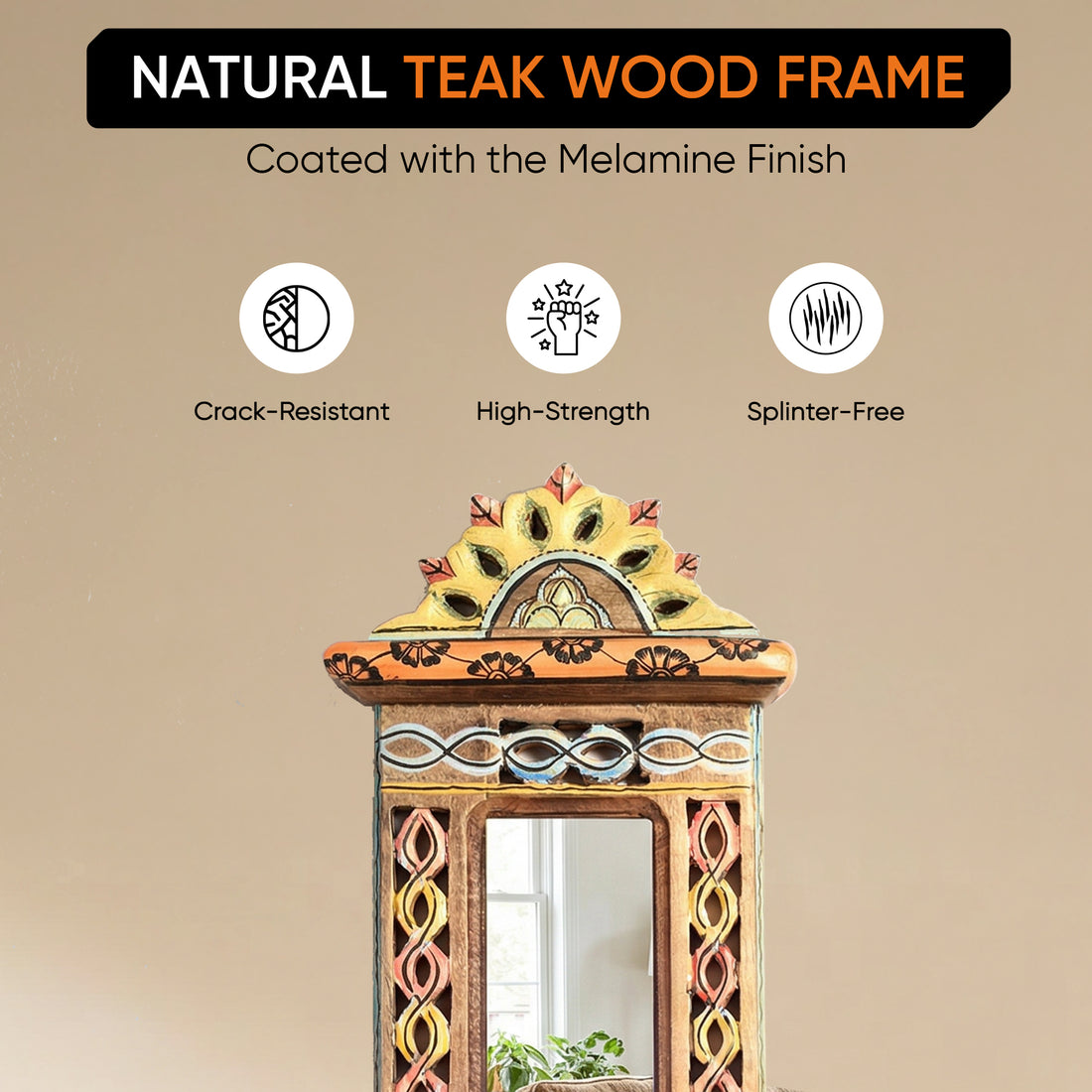 Apratim-I Mirror with handpainted carvings