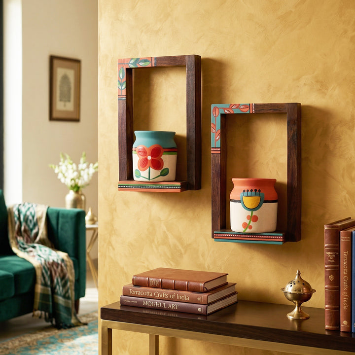 Flora Wall Decor frames with Beautiful handpainted ceramic Pots- So2