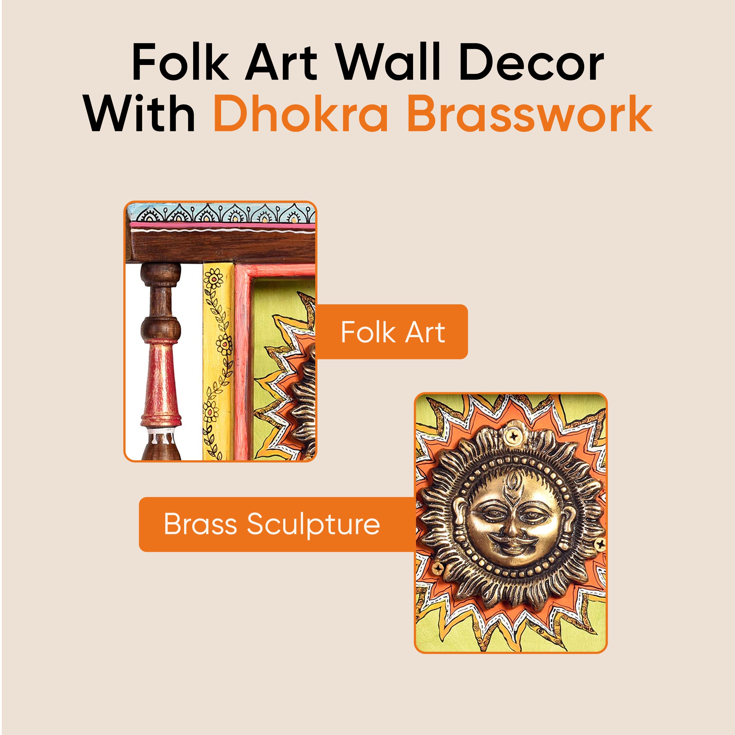 Divya-II Wall décor frame with beautiful Brass Sculpture of Surya Dev