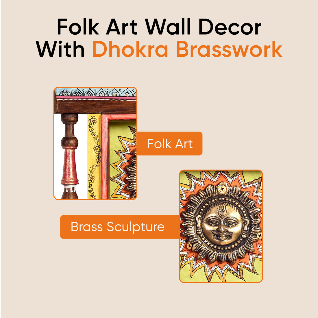 Divya-II Wall décor frame with beautiful Brass Sculpture of Surya Dev