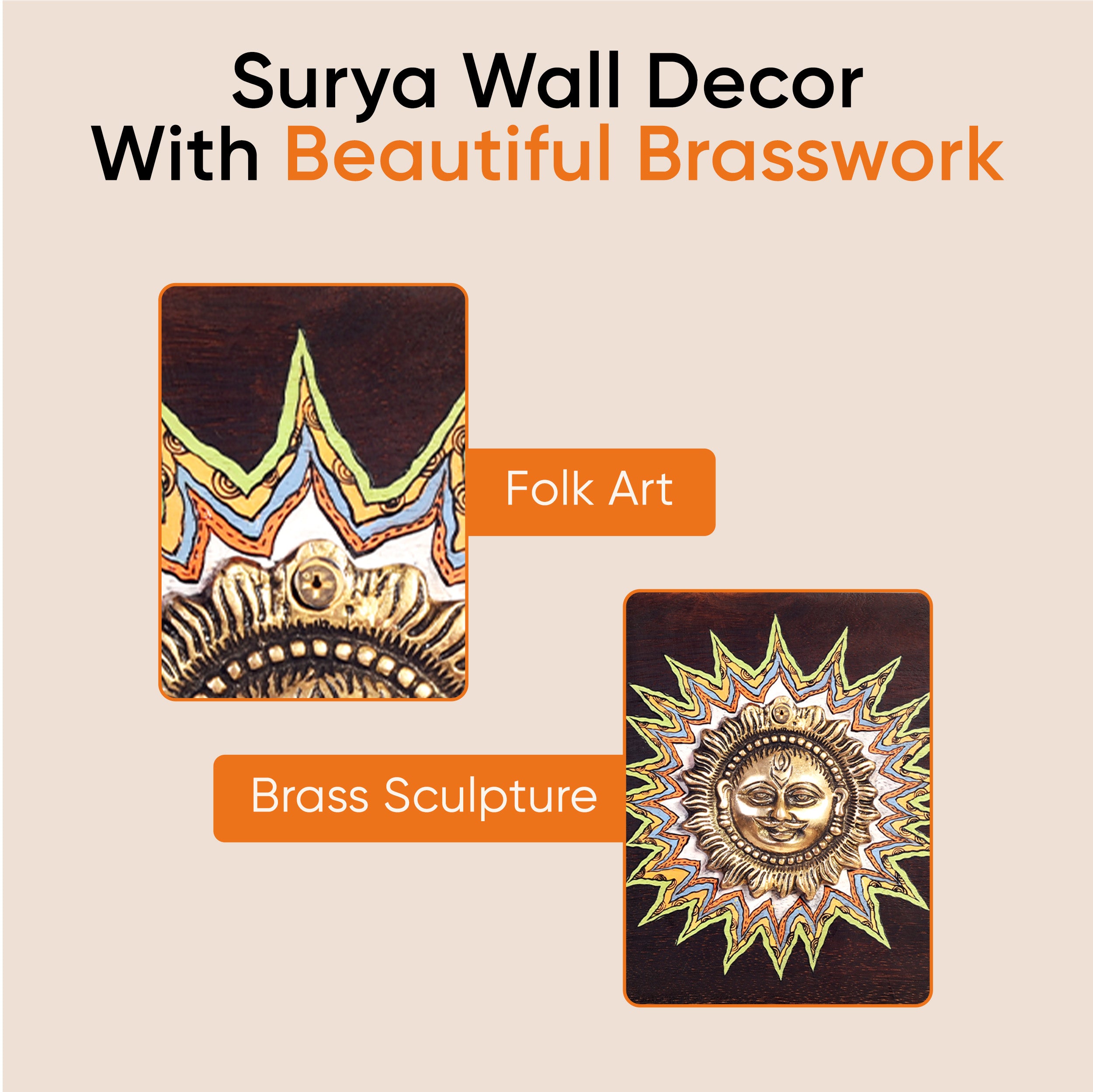 Surya Wall Accent with beautiful Brass Sculpture of Surya Dev