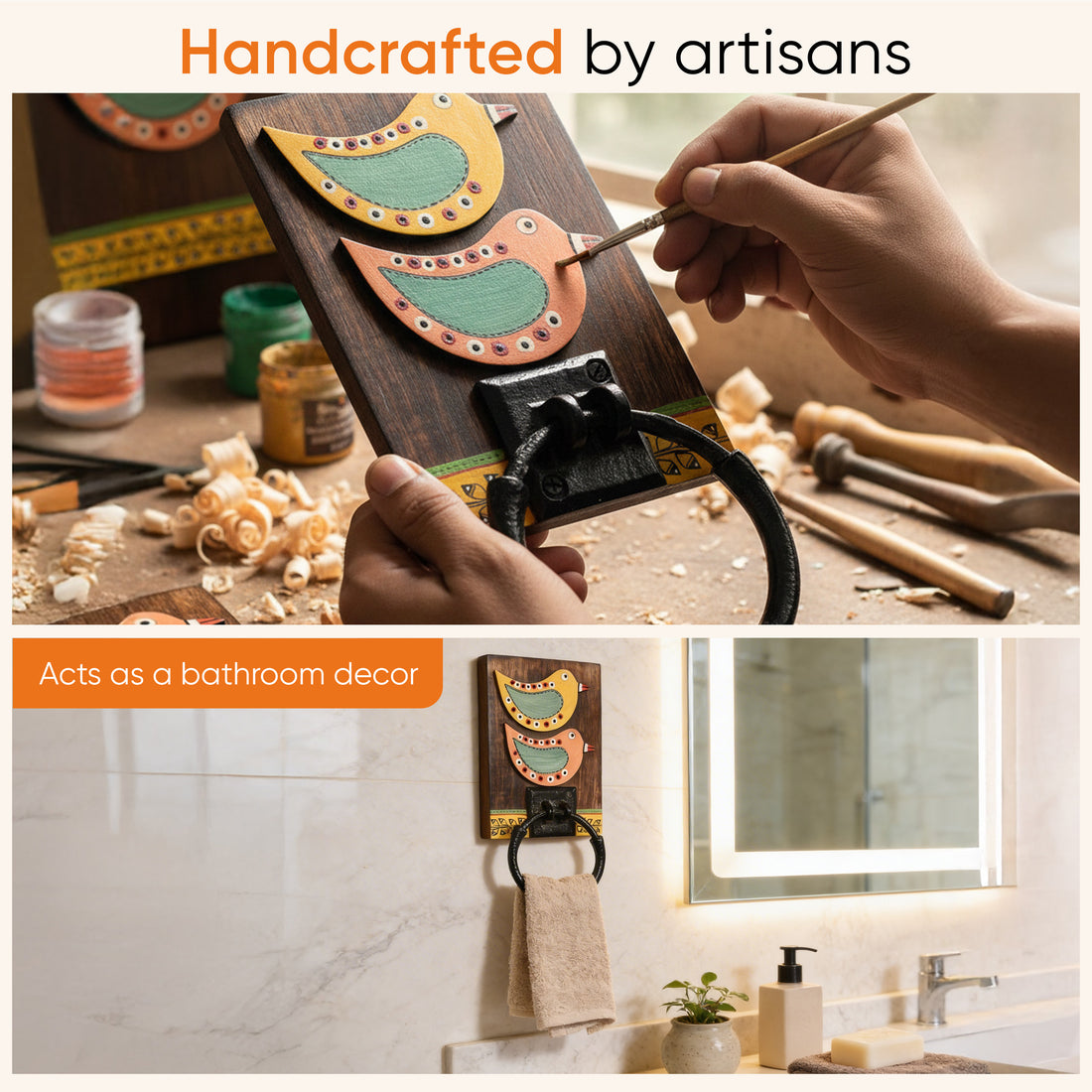 Towel Holder Handcrafted Tribal Art (5x1x10)