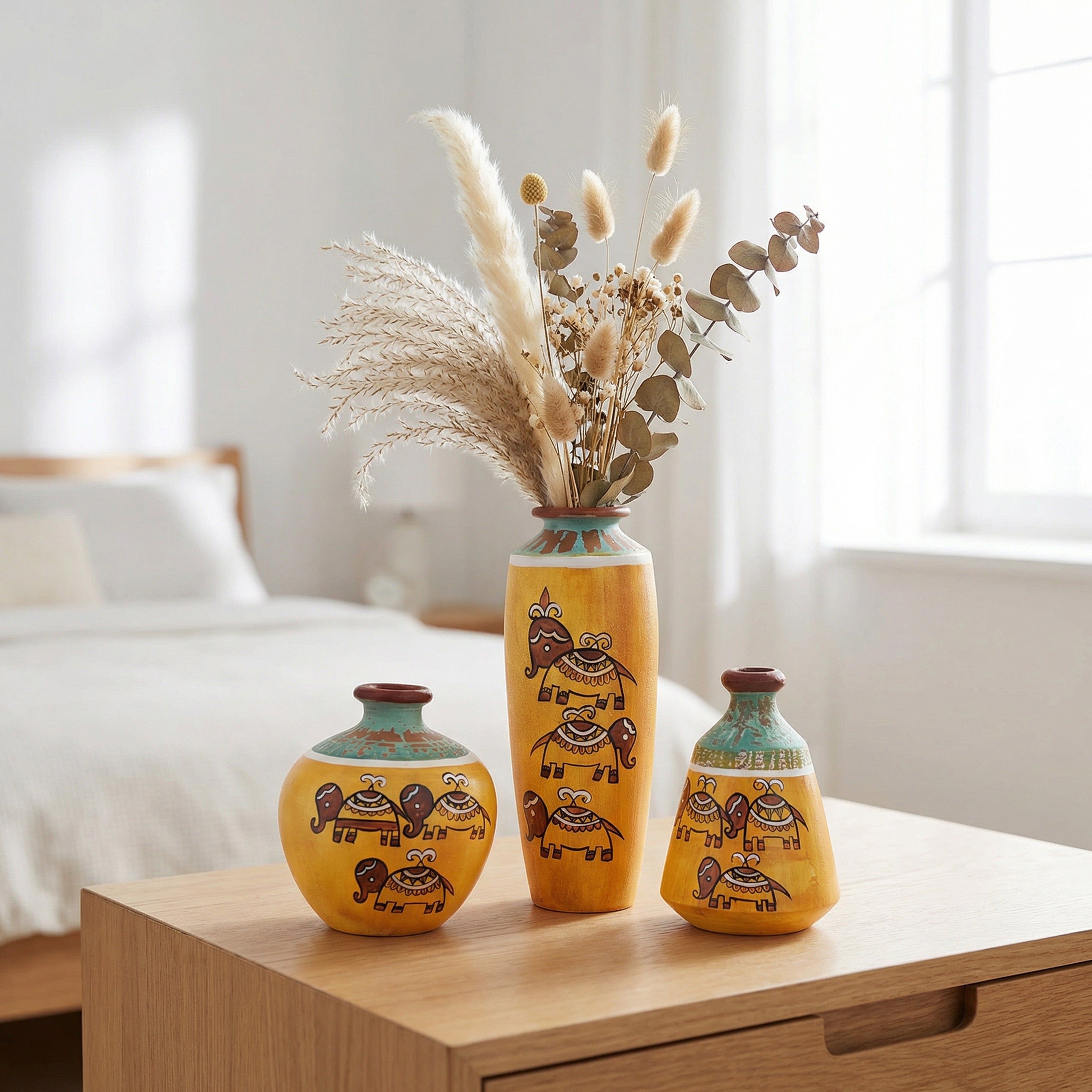 Happy Elephant Terracotta Vase So3 (6x3/4.5x3.5/4x4 HxDia)