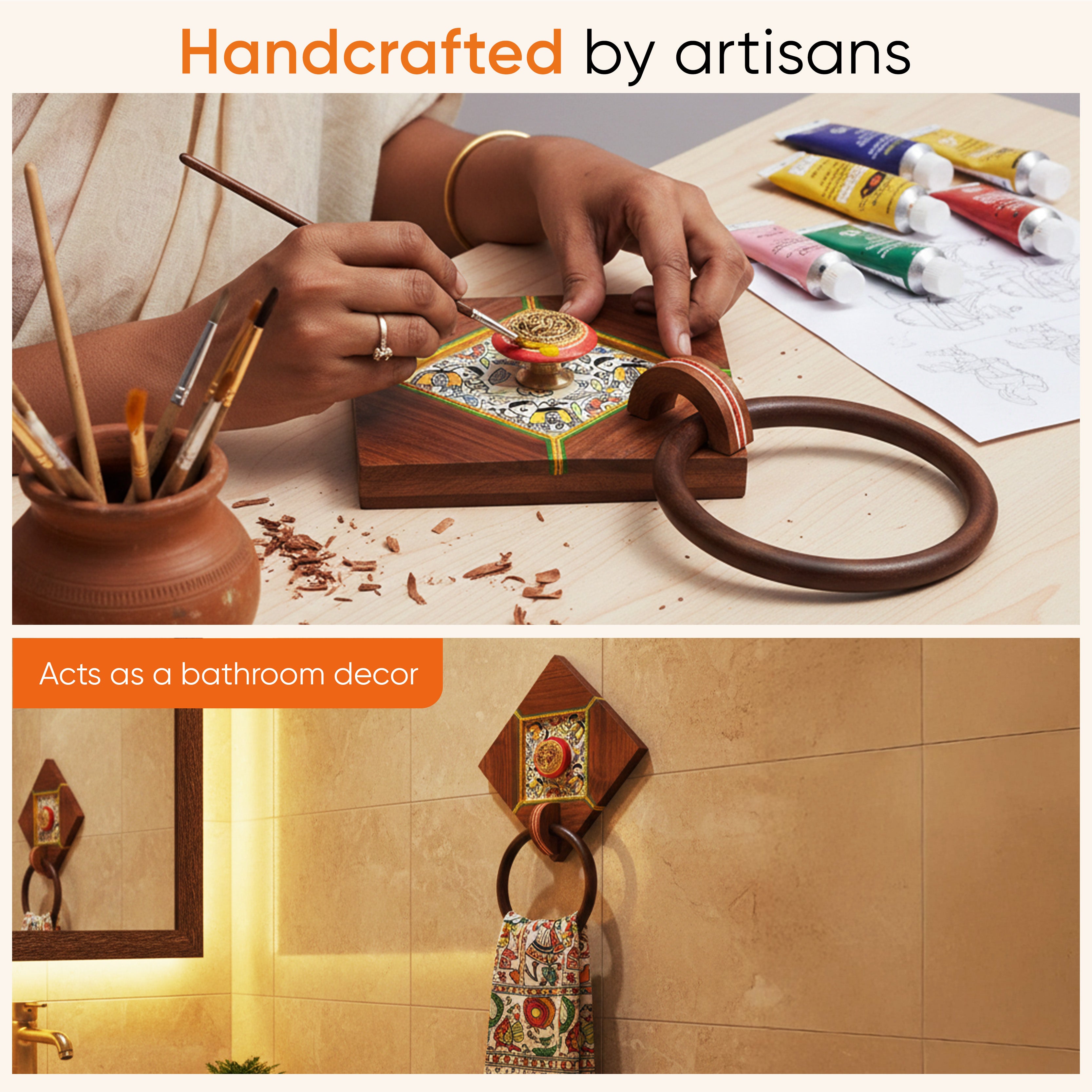 Dhokra Elegance Wooden Towel Hanger