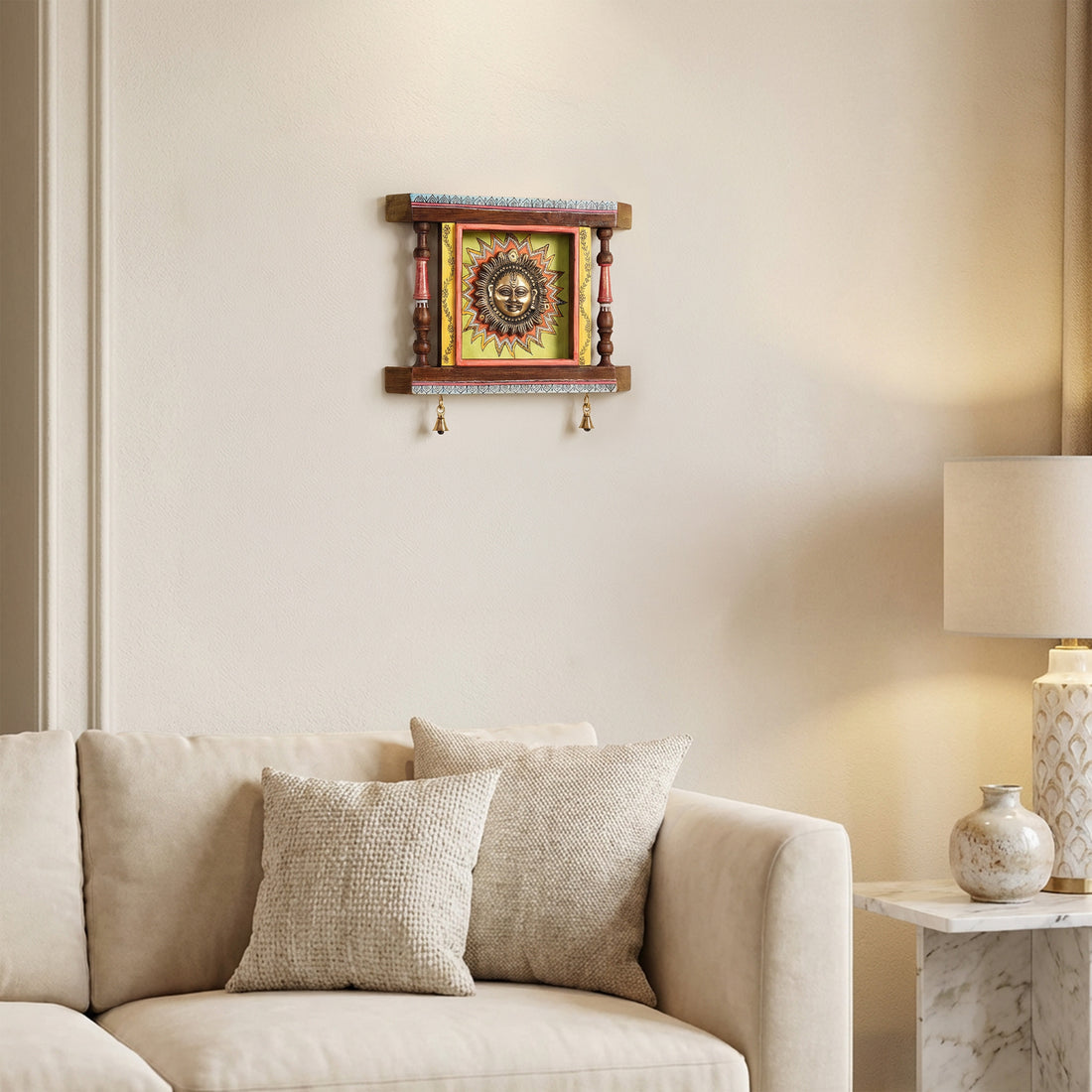 Divya-II Wall décor frame with beautiful Brass Sculpture of Surya Dev