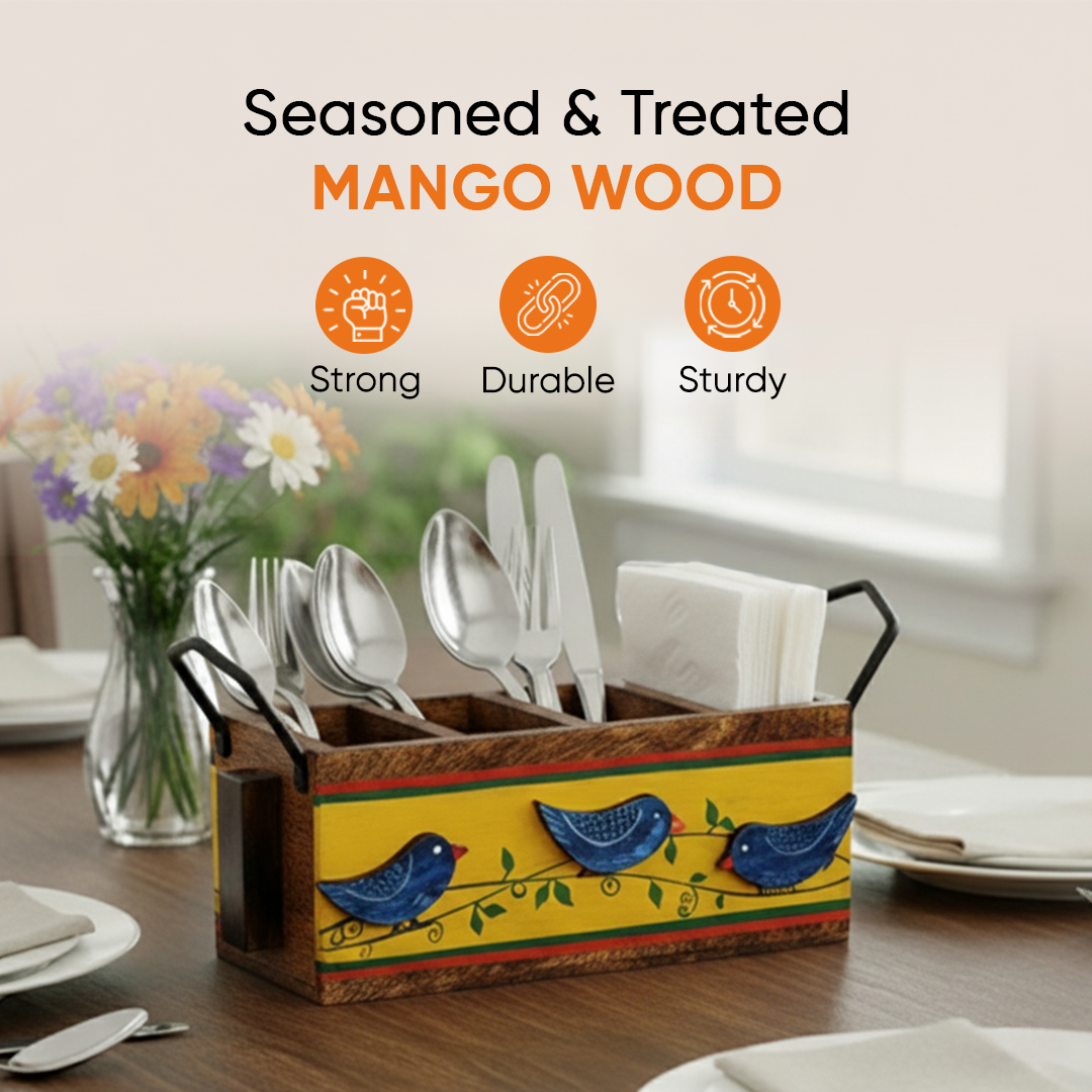 Love Birds Musturd Cutlery Holder (12x4x5.5)