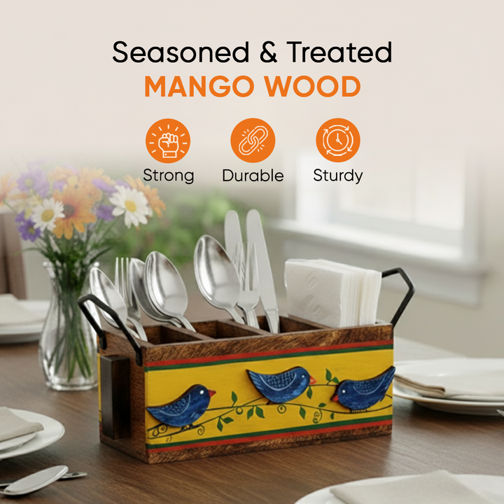 Love Birds Musturd Cutlery Holder (12x4x5.5)
