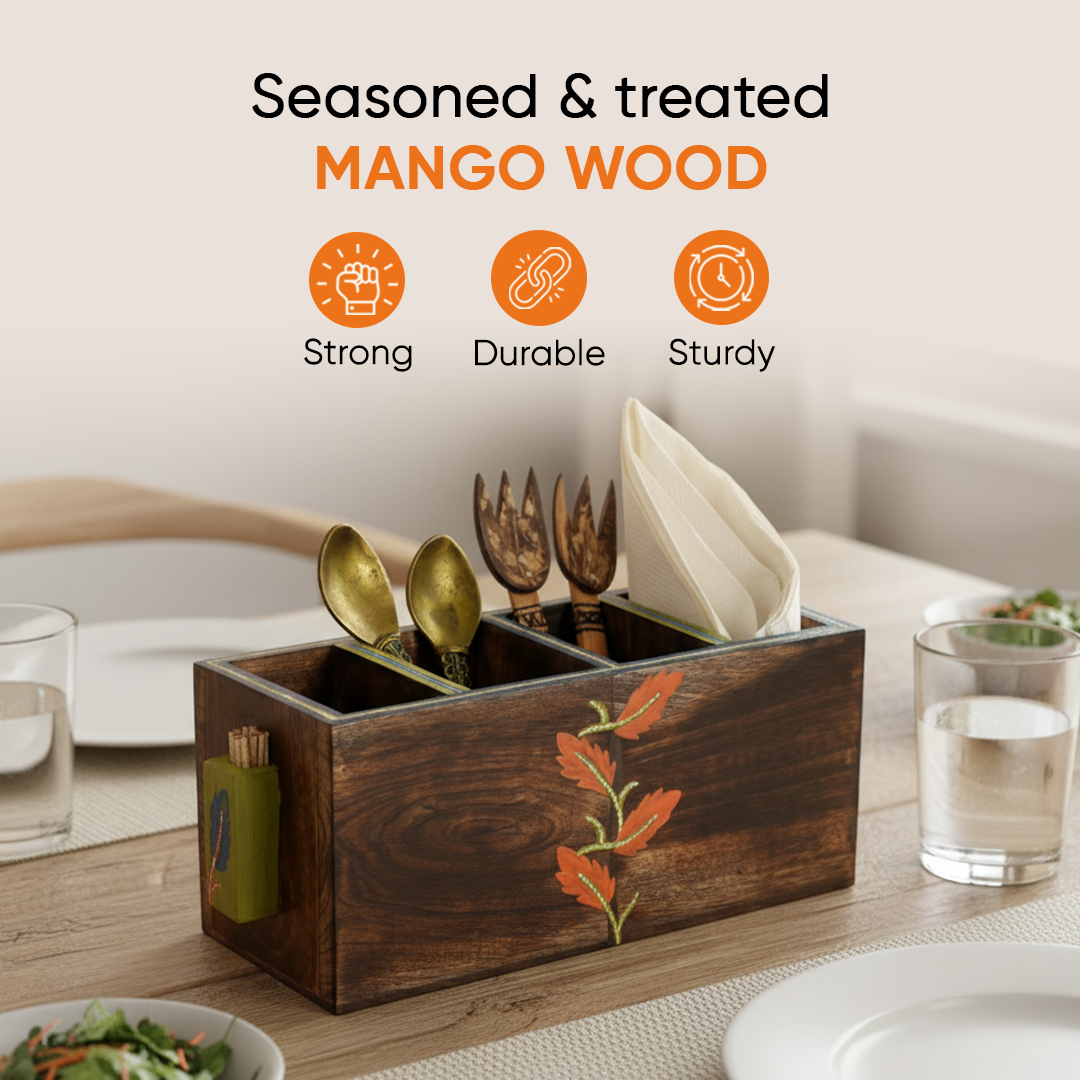 Autumn Leaf Cutlery Stand Handcrafted in Wood