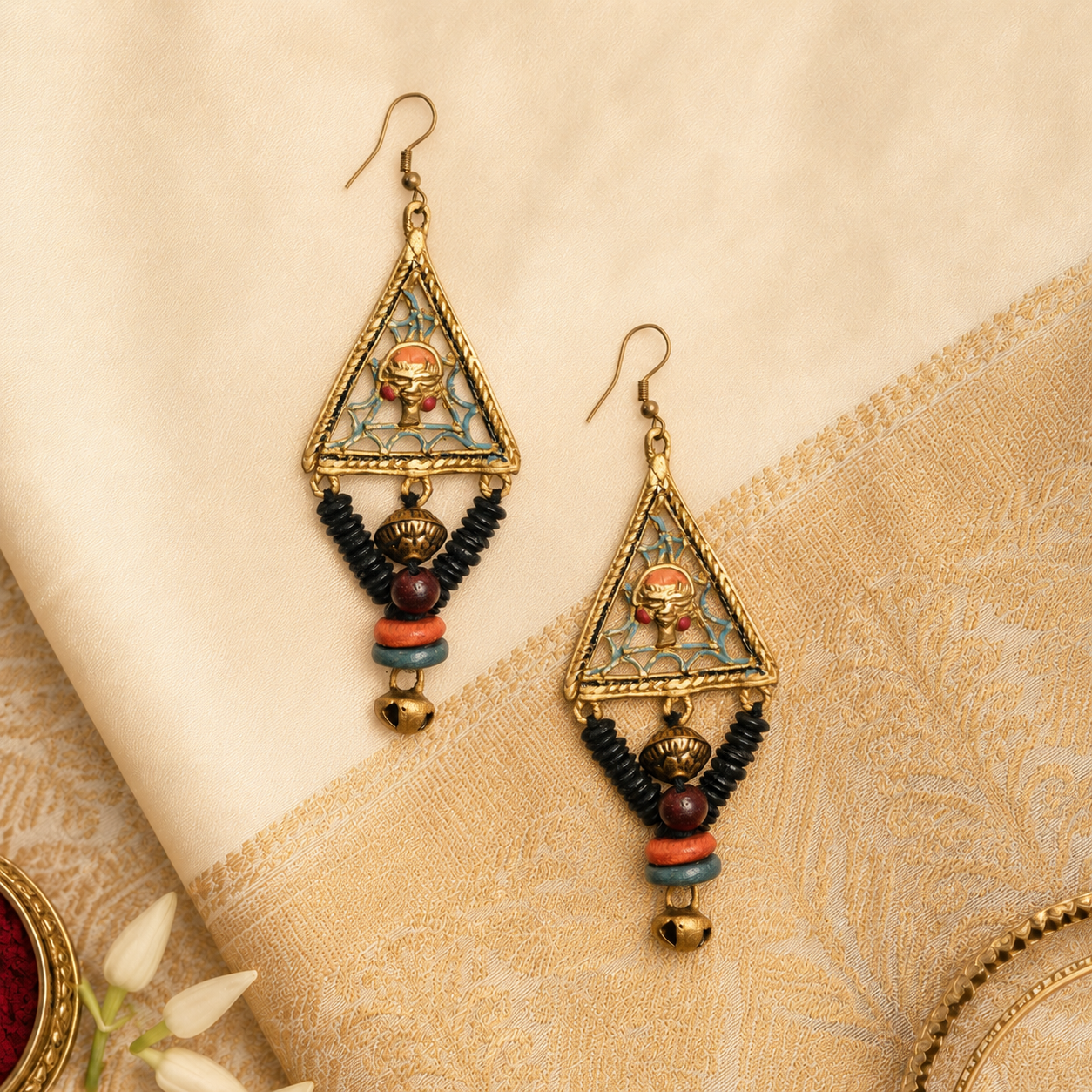 Geometric Elegance: Triangular Brass Earrings