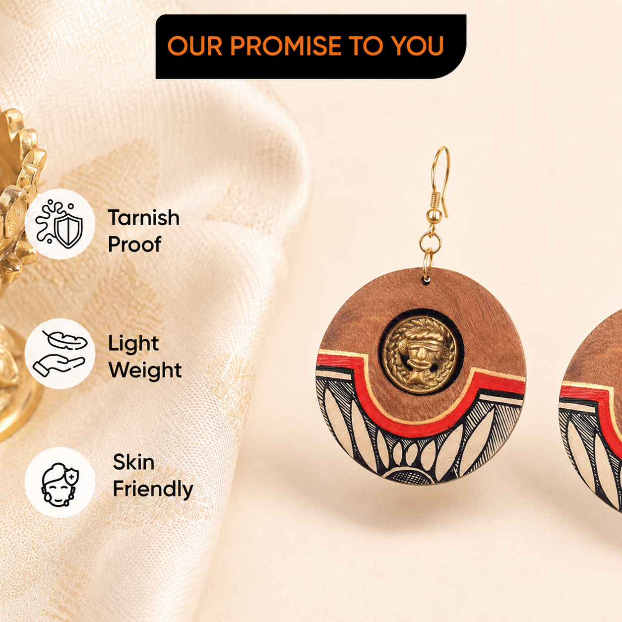 Princess-III' Handcrafted Tribal Wooden Earrings