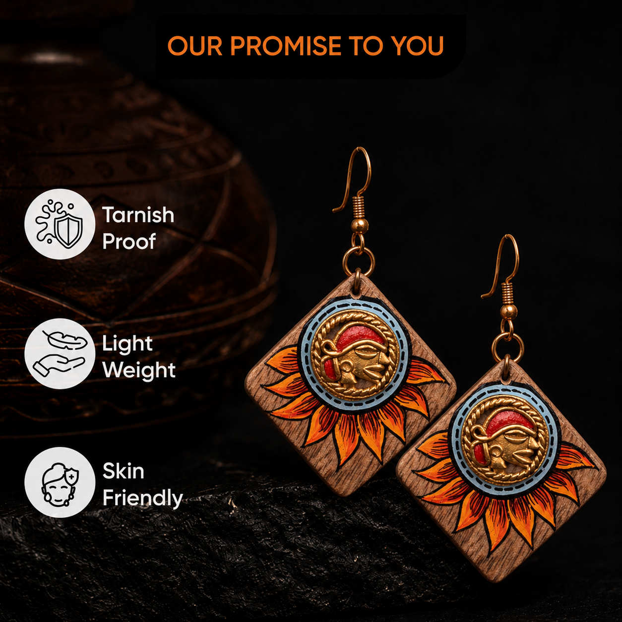 Butterfly-VI' Handcrafted Tribal Wooden Earrings