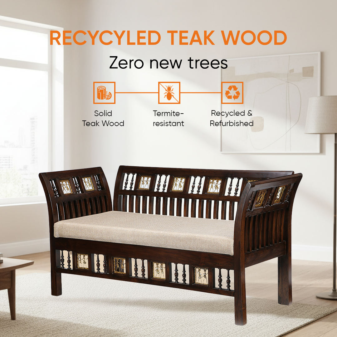 Arka 2 Seater Sofa in Walnut Colour by Aakriti Art Creations (48x24x27)