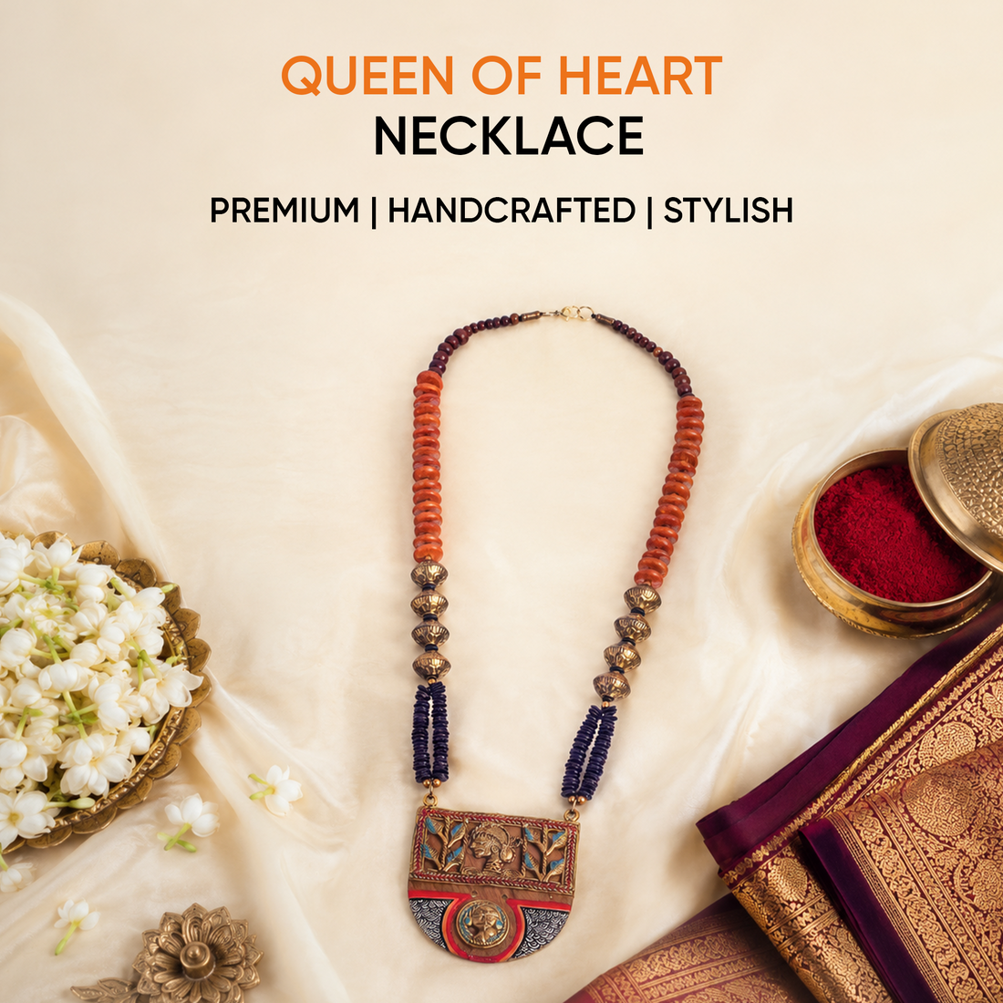 Queen of Hearts' Handcrafted Tribal Dhokra Necklace