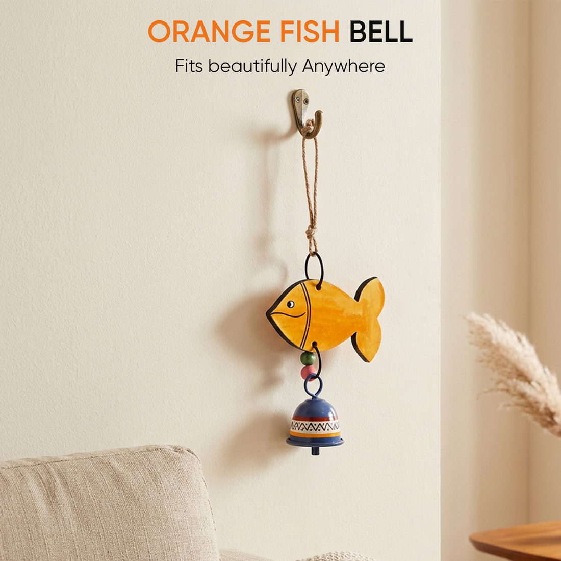 Handpainted Orange Fish Wind Chimes for Home Decorative (Multicolour)