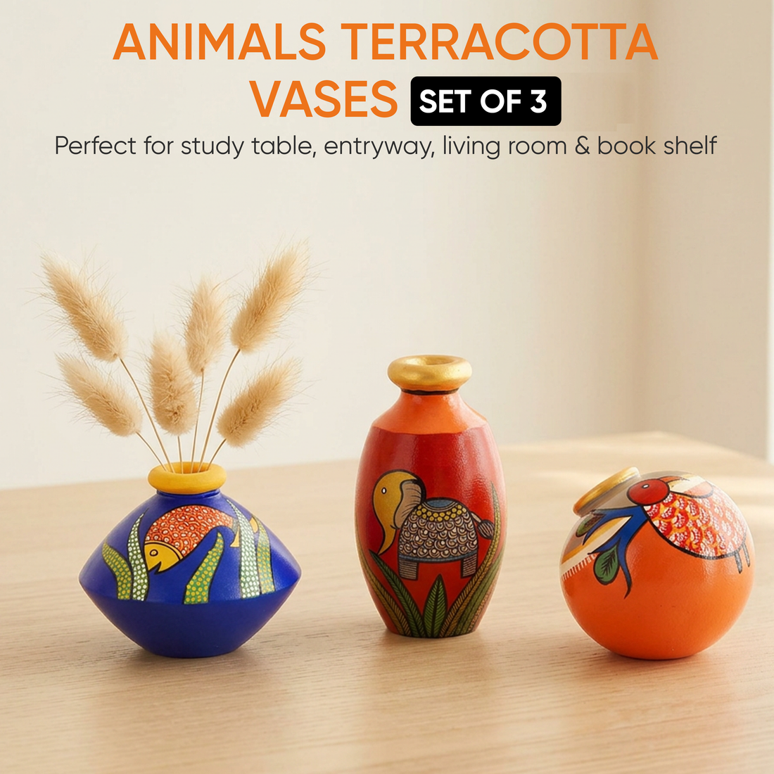 Miniature Animals Terracotta Vase Set of 3
