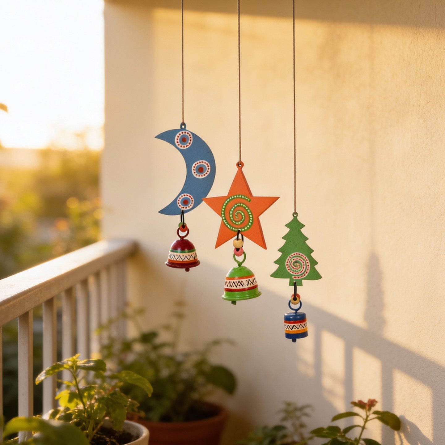 Festive Trio Wind Chime Set ﾖ Moon, Star & Tree
