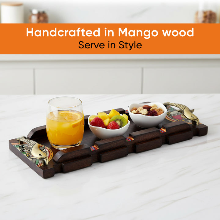 Tray handcrafted with Warli design & Fish Handles (15x6)