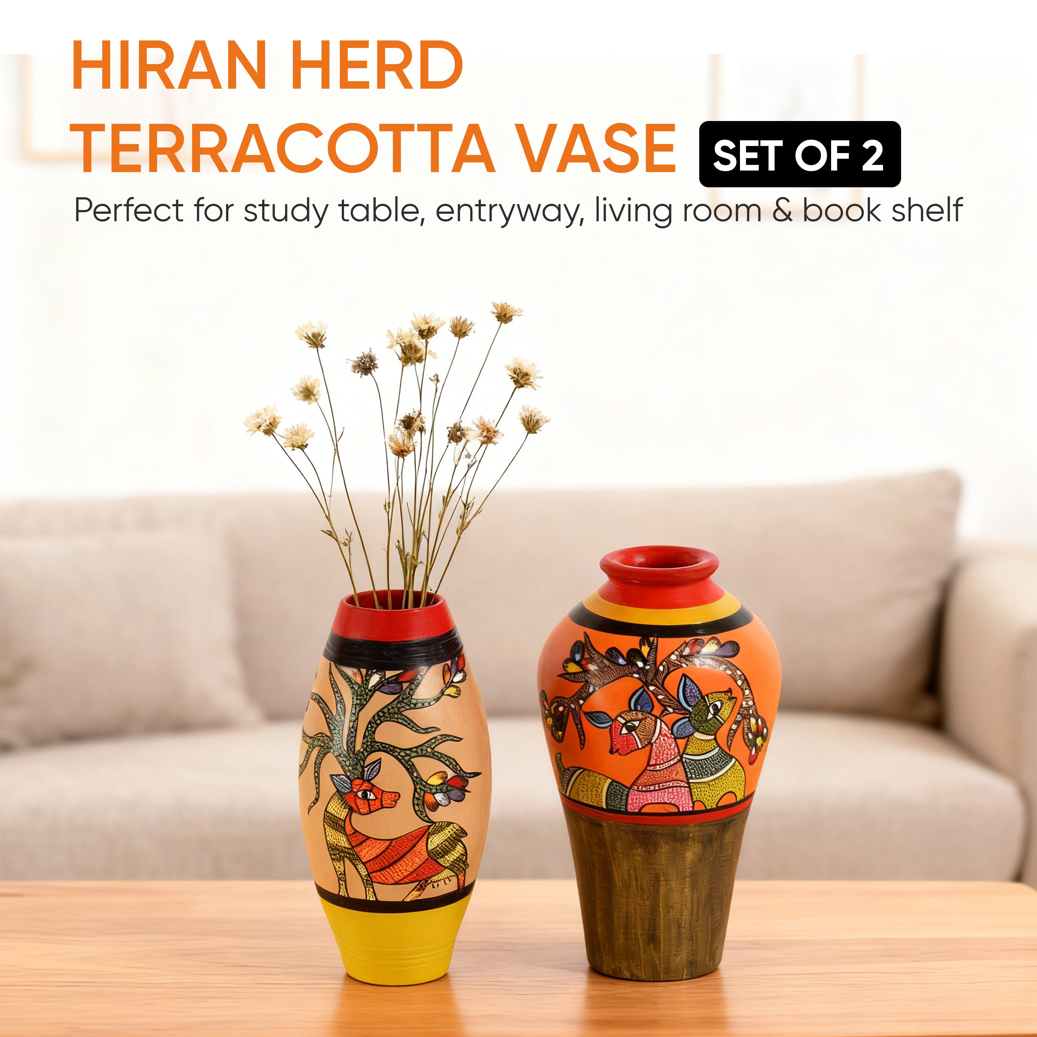 Heard of Deers Terracotta Vase Set of 2