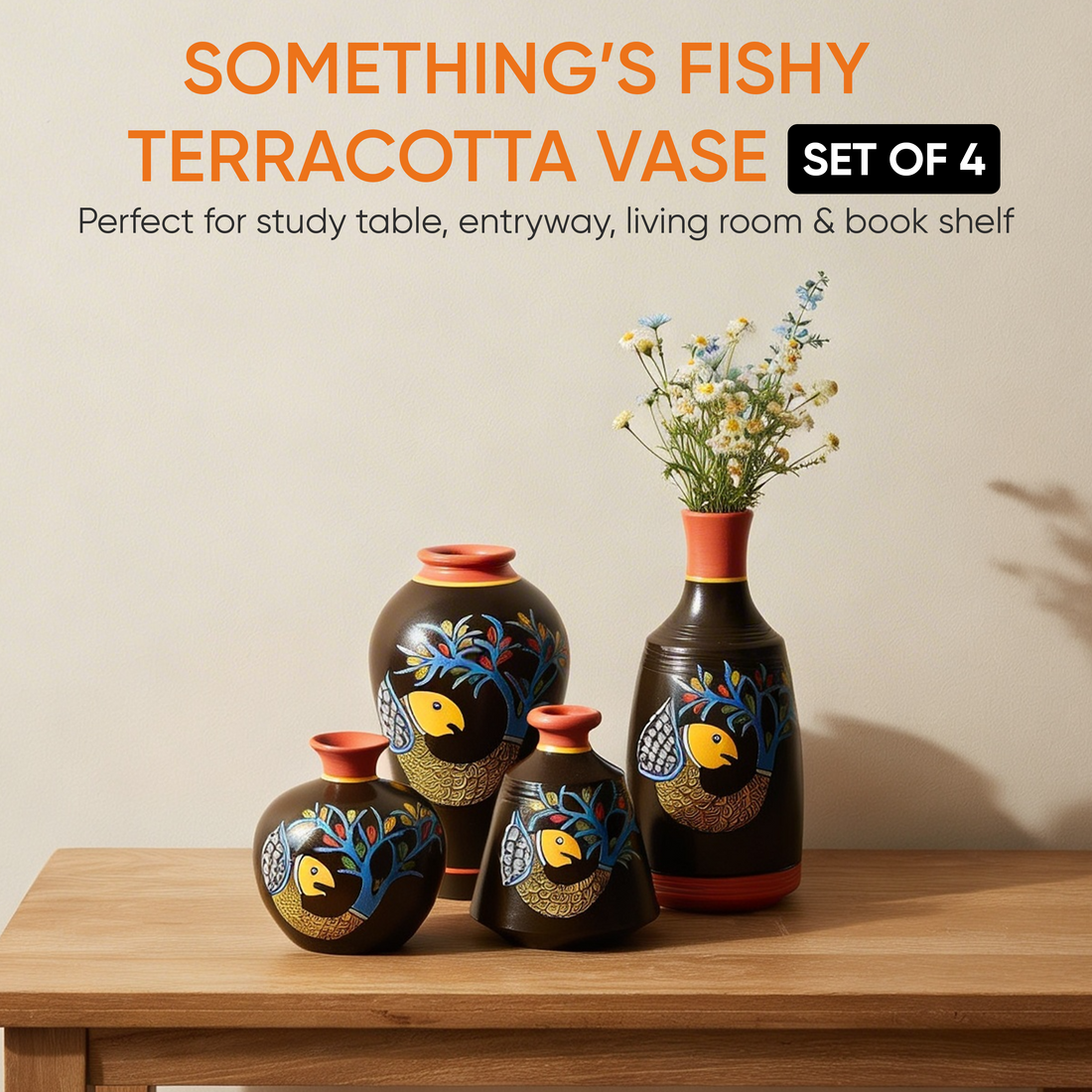 Something's Fishy Terracotta Vase Set of 4