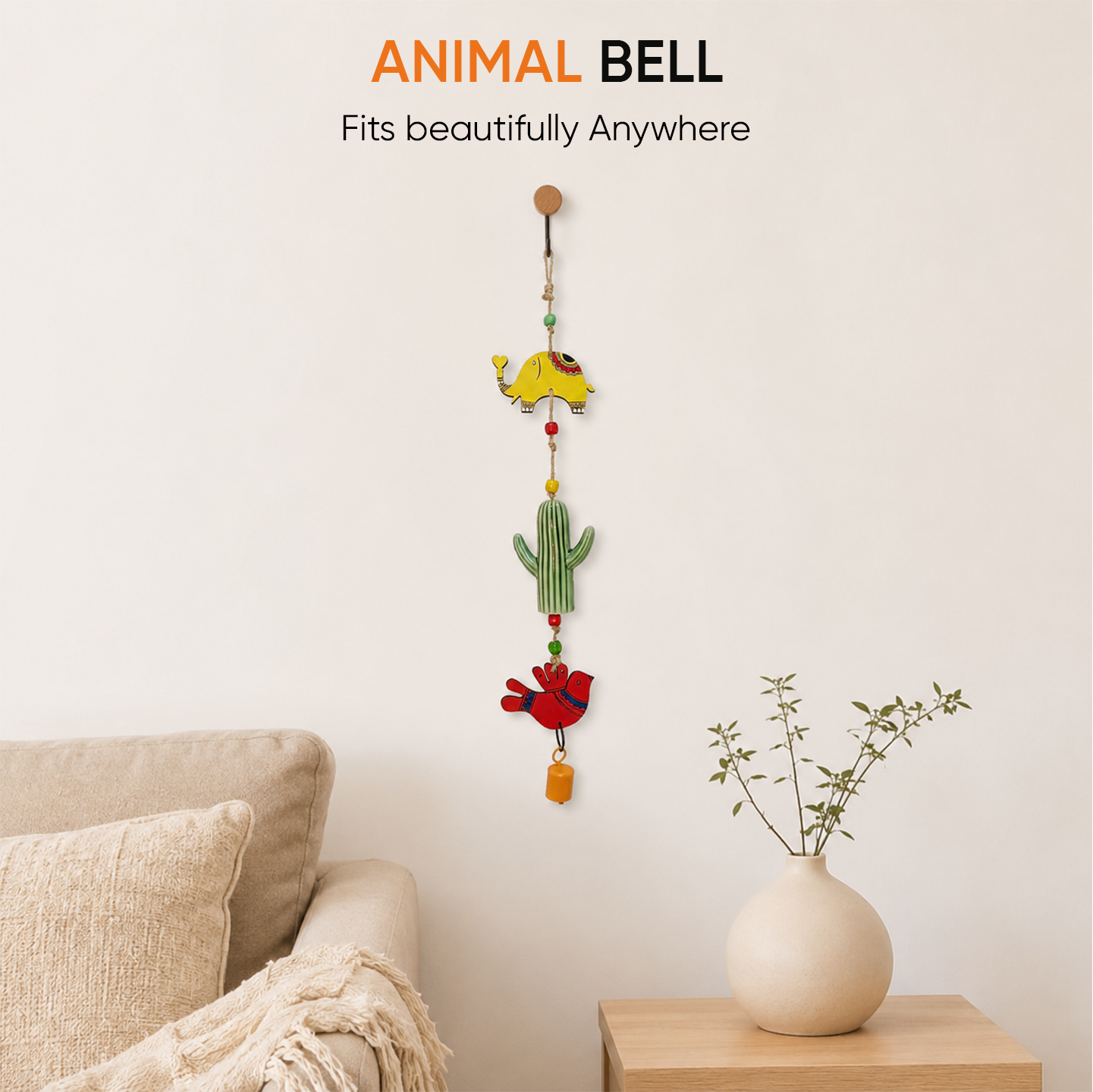 Hand Painted  Animal Windchime (3.5x1x21)
