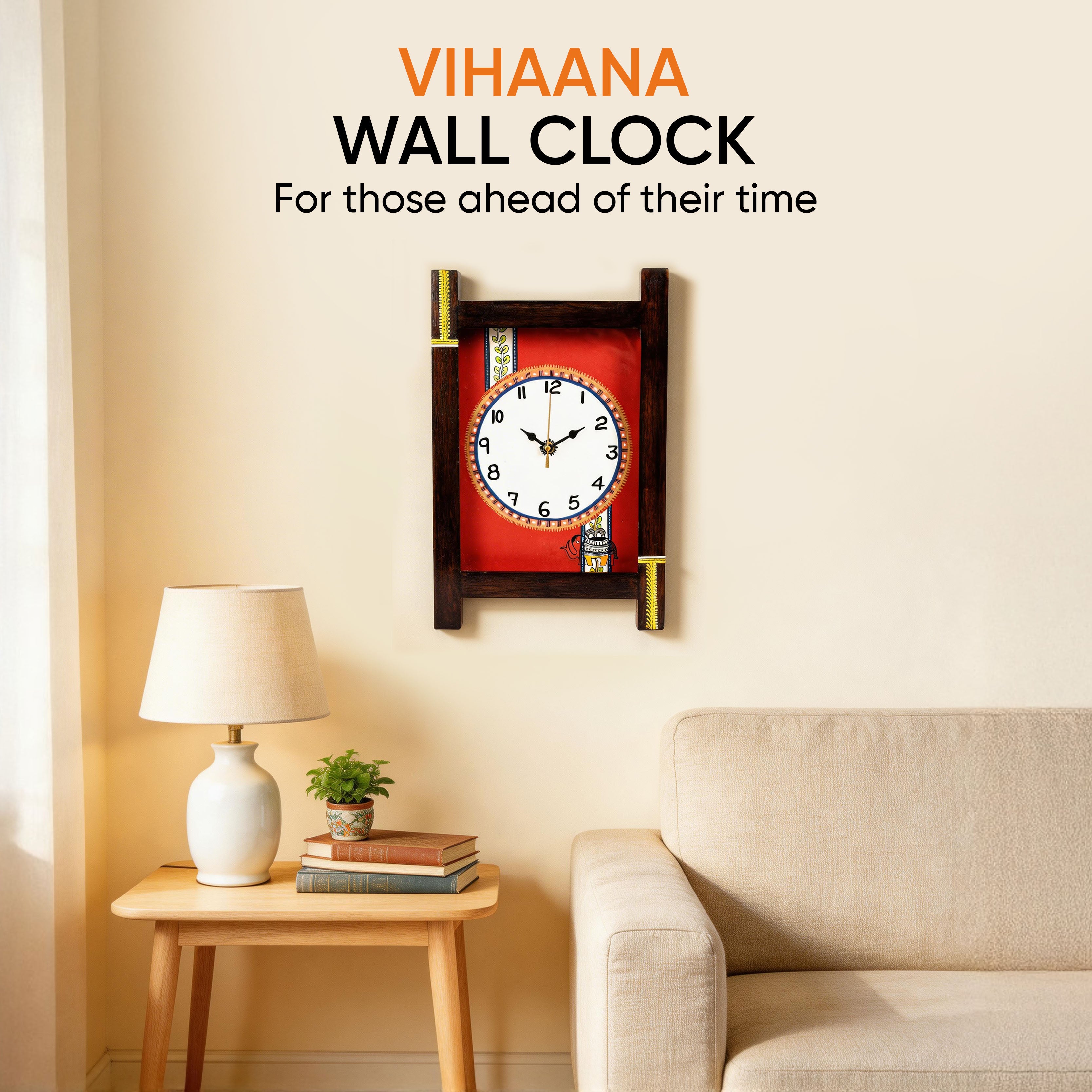 Wall Clock Handcrafted Wooden Tribal Art with Glass (9x1x14)