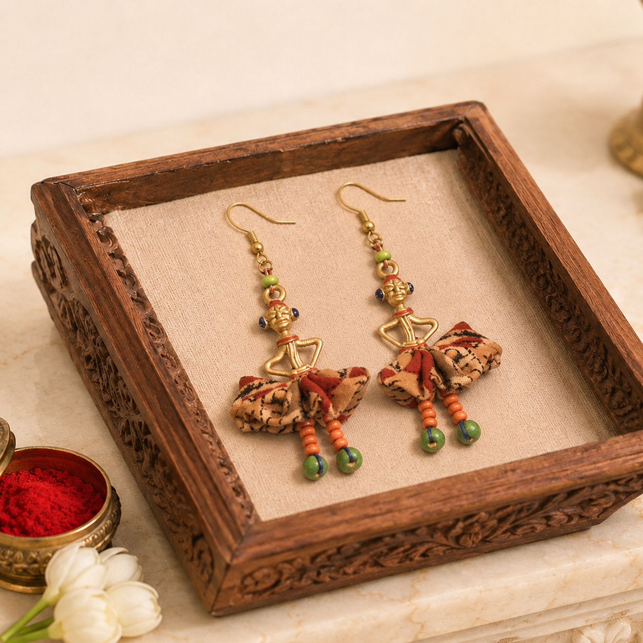 The Dancing Empress Handcrafted Tribal Dhokra Earrings in Floral Design
