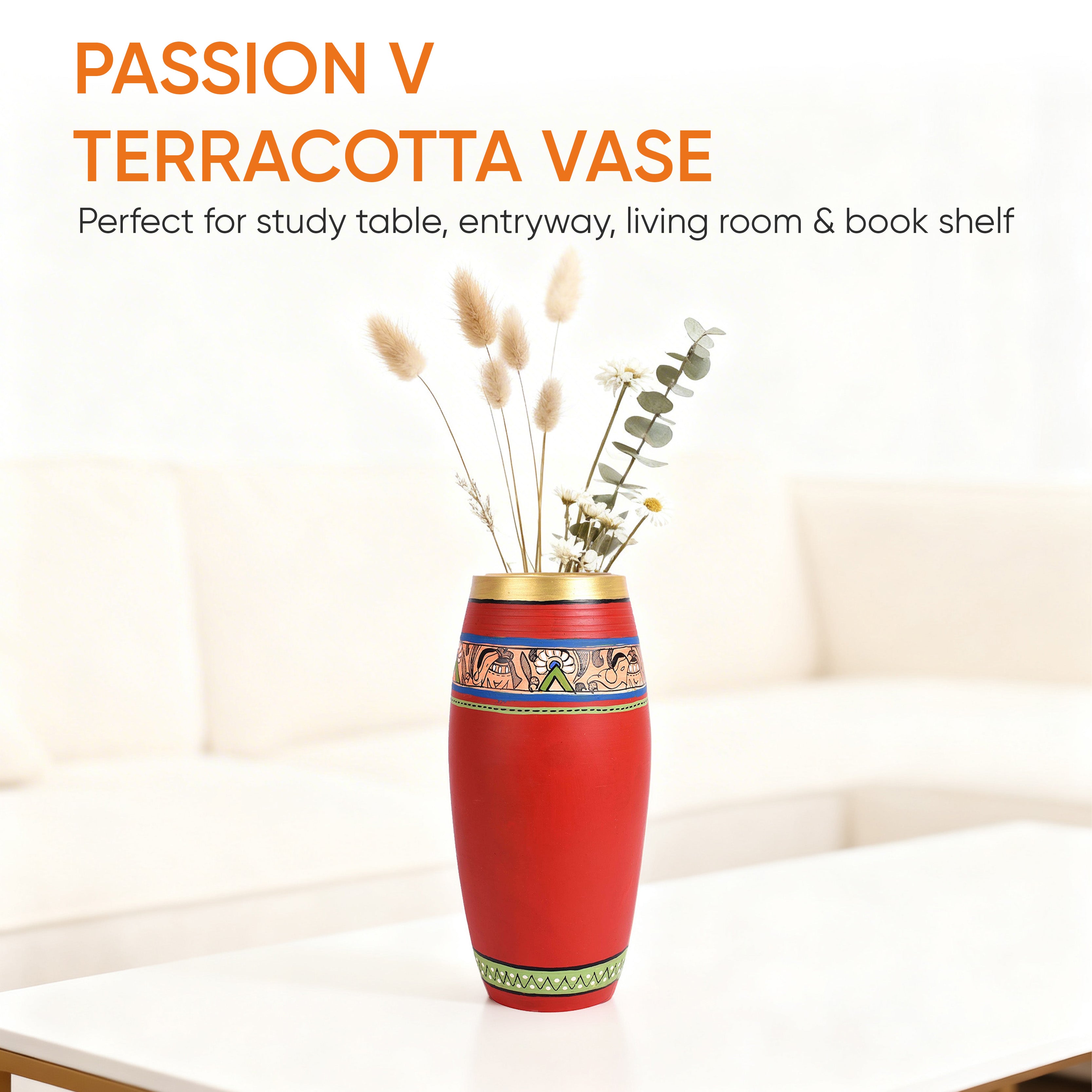 Vase Earthen Handcrafted Red Madhubani 9x4(HxD)