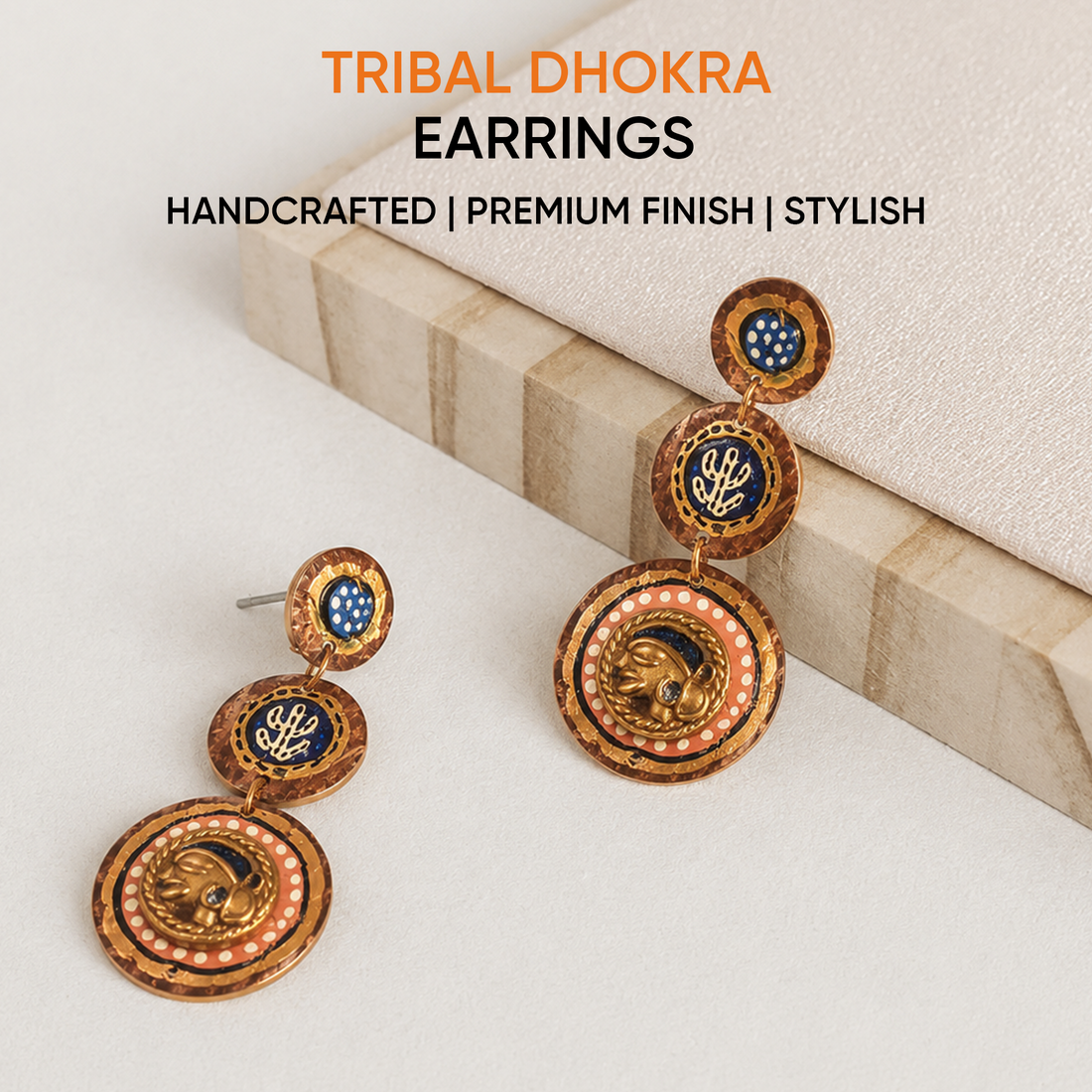 Tribal Drops Handcrafted Dhokra Earrings ini wood
