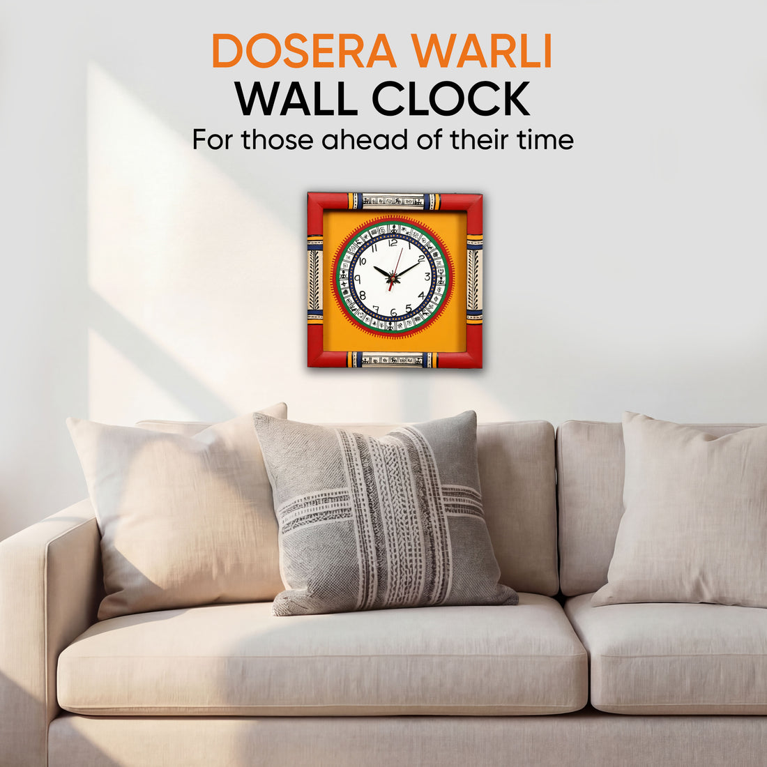 Dosera wall clock Warli Art Yellow Dial with Glass Frame (10x10)