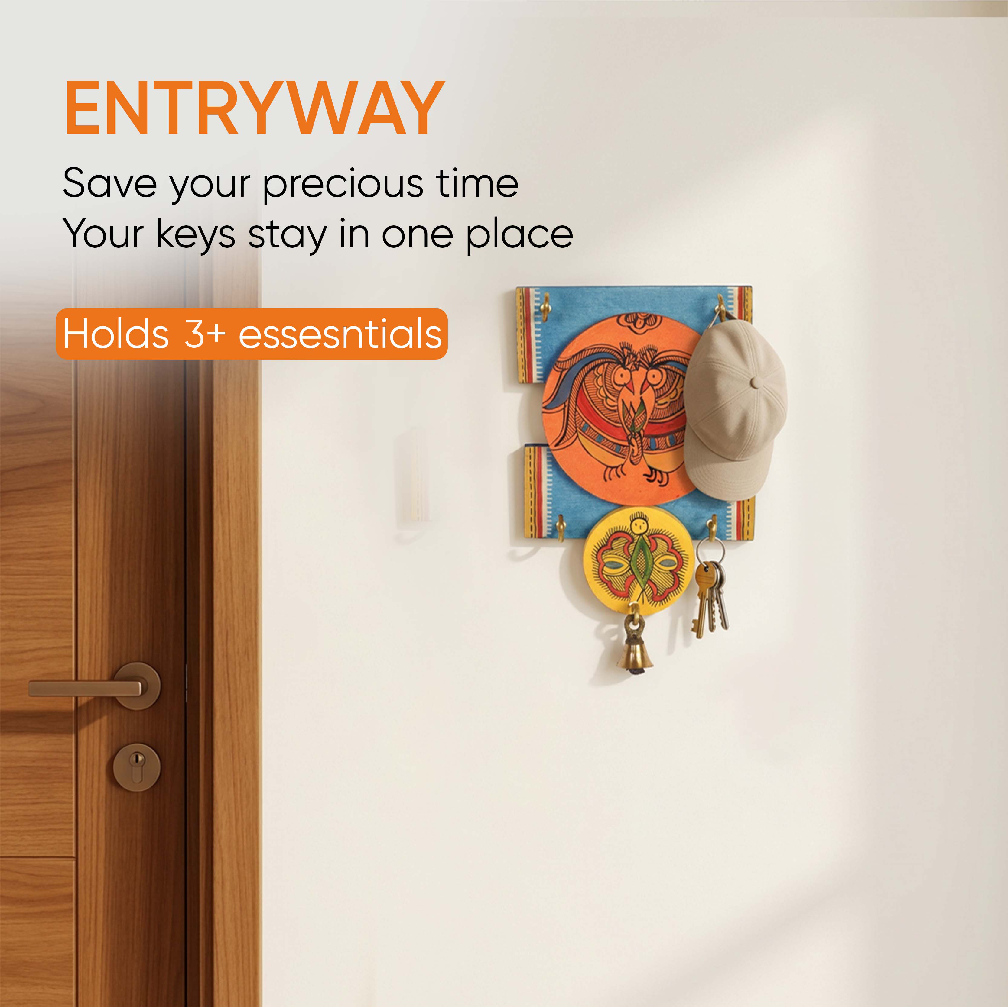 Key Holder Handcrafted Madhubani 4 Keys (5X1X9.5) (5x1x9.5)