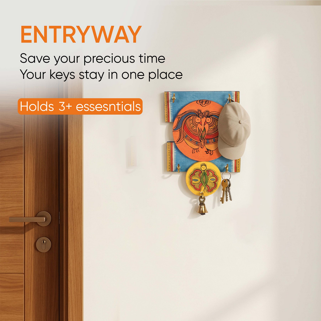 Key Holder Handcrafted Madhubani 4 Keys (5X1X9.5) (5x1x9.5)